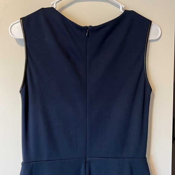 Jason Wu navy sleeveless dress twisted neckline sheath leather trim classy 4 - Picture 9 of 12
